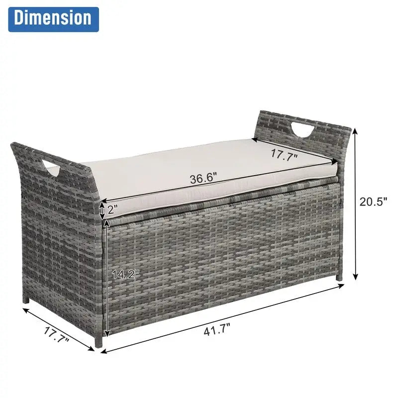 Banc de rangement en osier PE de 33 gallons pour patio avec coussin