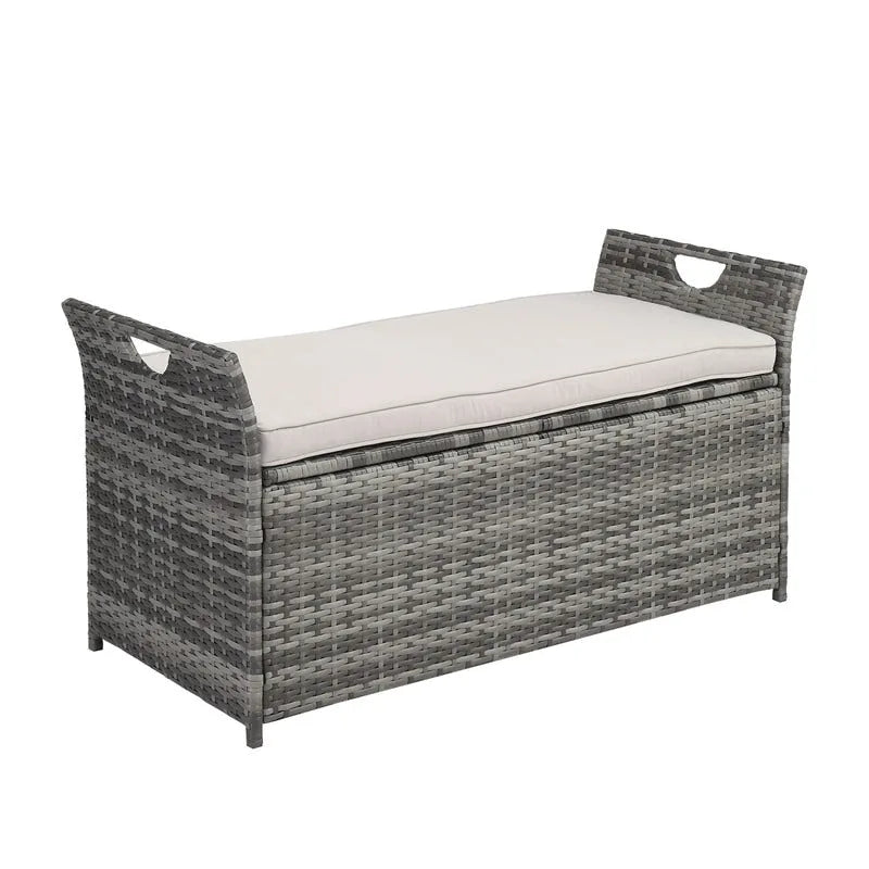 Banc de rangement en osier PE de 33 gallons pour patio avec coussin