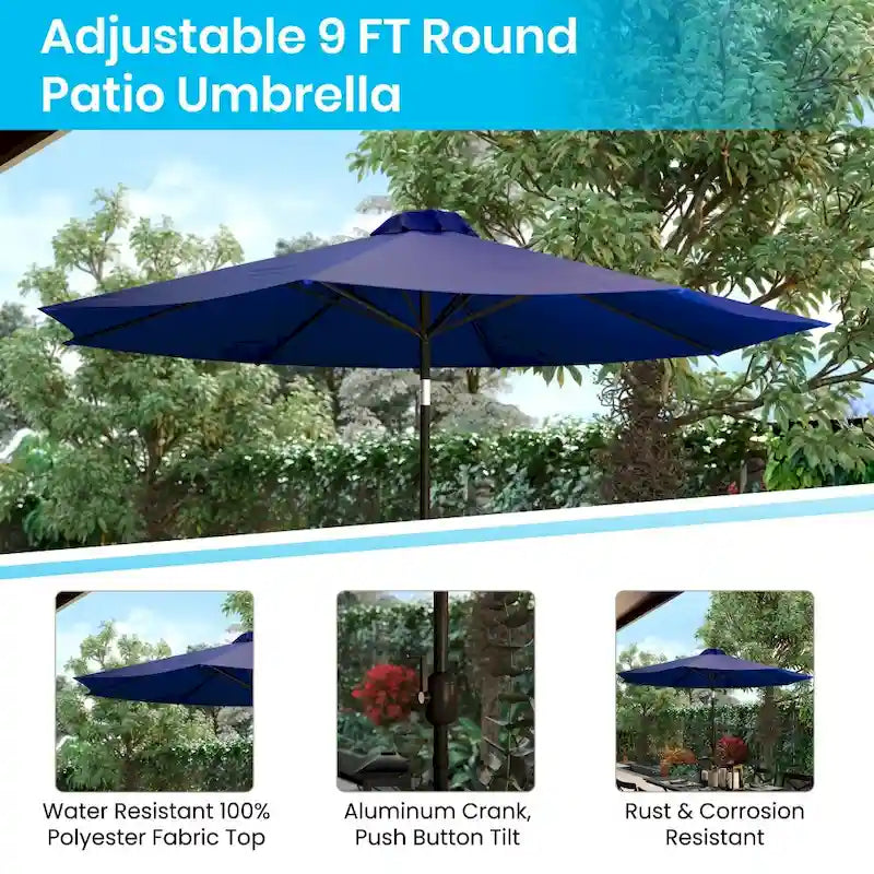 Ensemble de patio avec table de 35, 2 chaises et parasol avec base - 35.25L x 35.25P x 29.5H