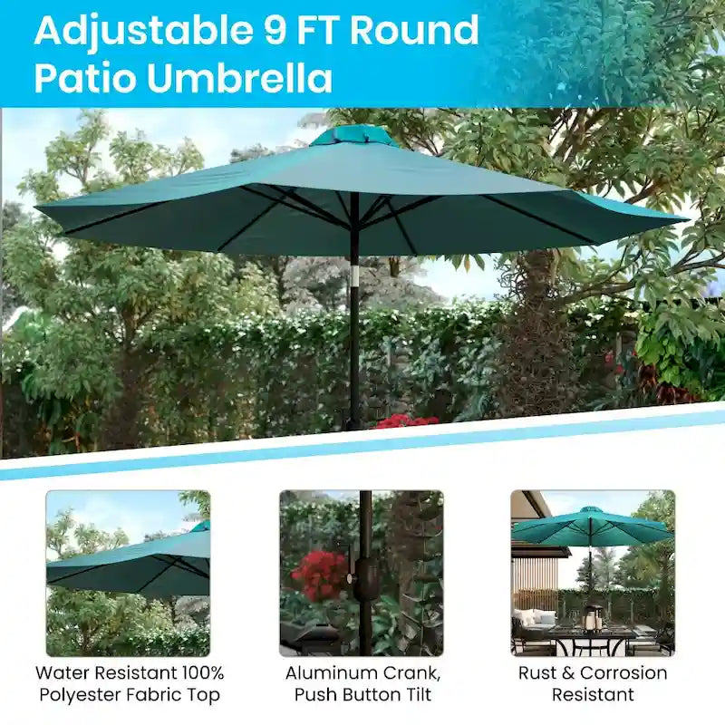 Ensemble de patio avec table de 35, 2 chaises et parasol avec base - 35.25L x 35.25P x 29.5H