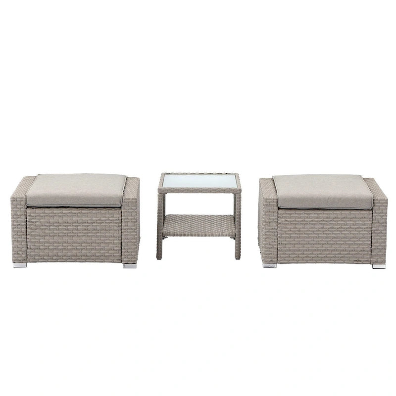 COSIEST Ottomans d'extérieur en osier avec table d'appoint - Lot de 2