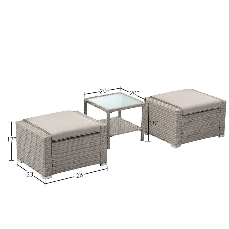 COSIEST Ottomans d'extérieur en osier avec table d'appoint - Lot de 2