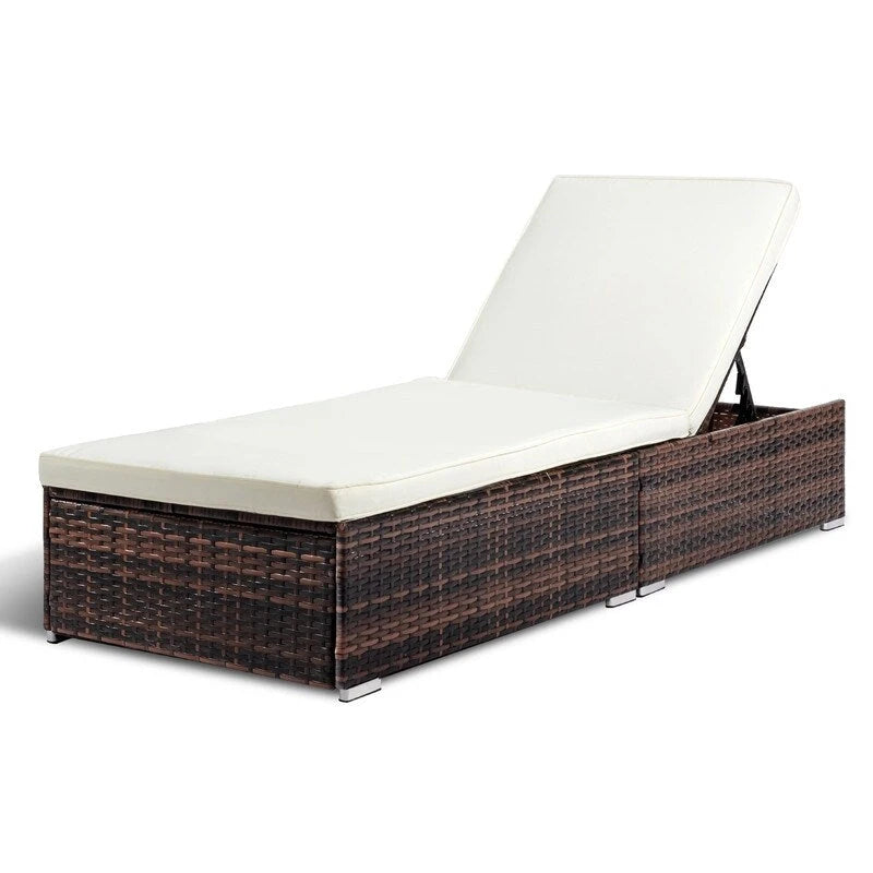 Outdoor Wicker Single Chaise Lounge with Cushion