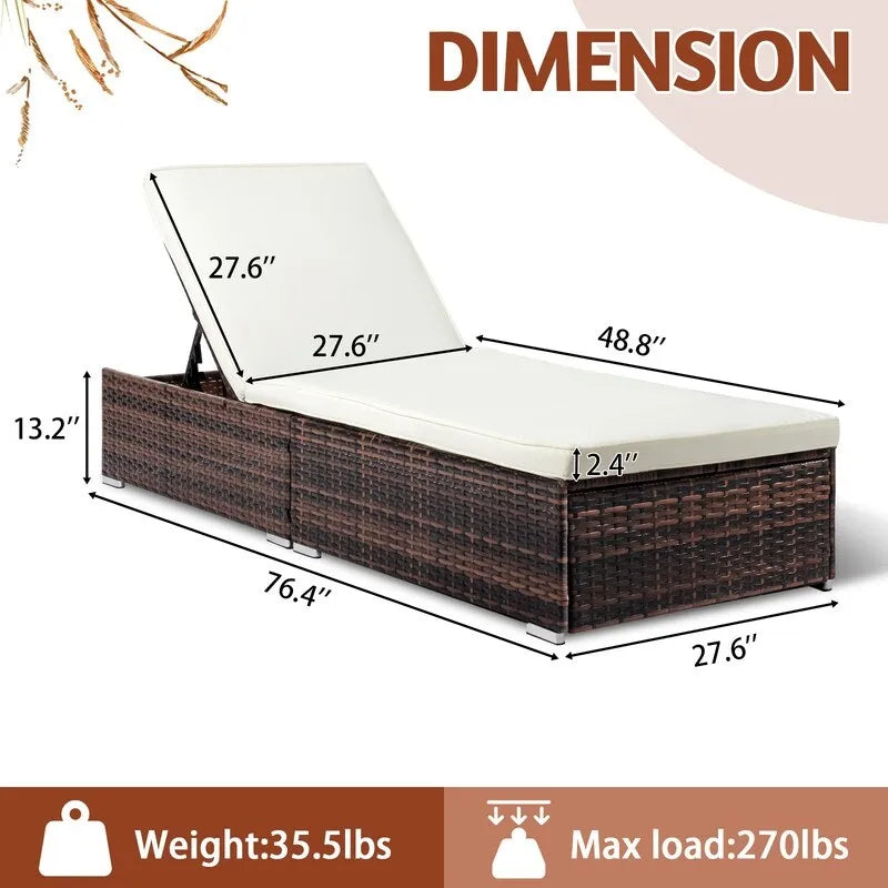 Chaise longue individuelle en osier d'extérieur avec coussin
