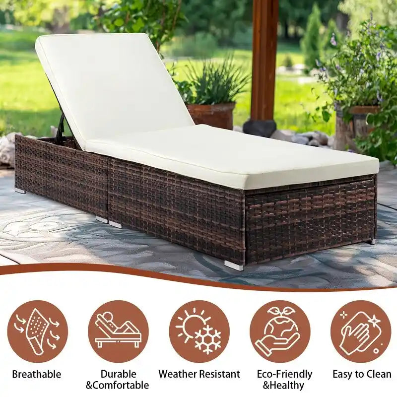 Chaise longue individuelle en osier d'extérieur avec coussin