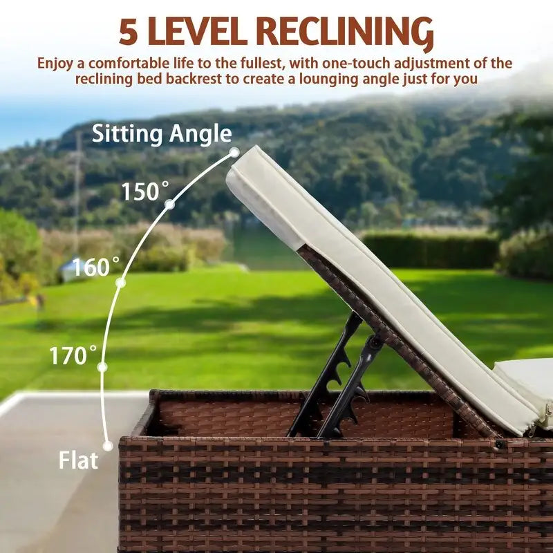Chaise longue individuelle en osier d'extérieur avec coussin