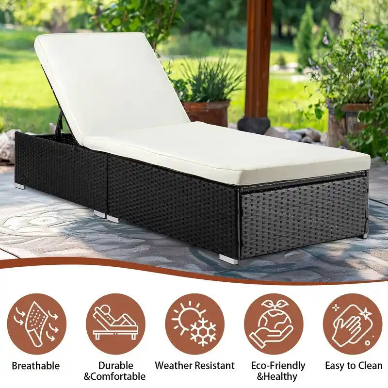 Chaise longue individuelle en osier d'extérieur avec coussin