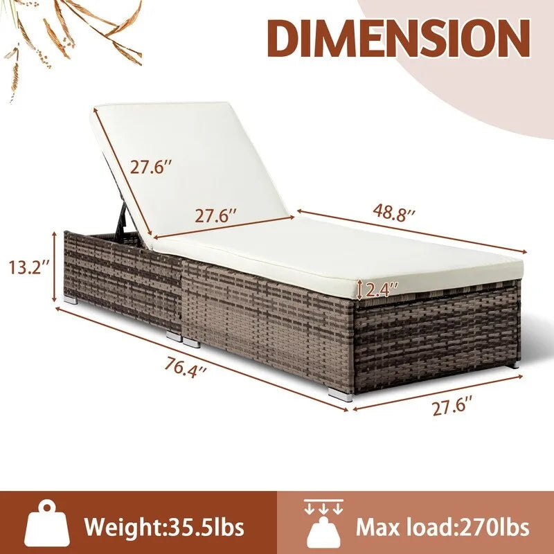 Chaise longue individuelle en osier d'extérieur avec coussin