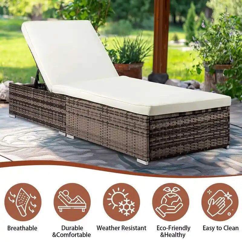 Chaise longue individuelle en osier d'extérieur avec coussin