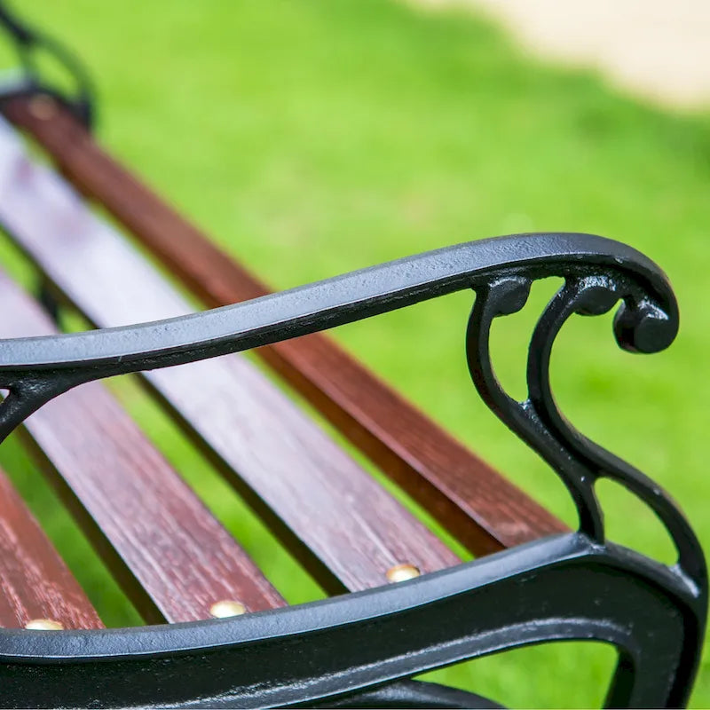 Banc de jardin extérieur pour enfants MAISON ARTS, banc en métal de 83,8 cm avec assise en bois et dossier à motifs floraux