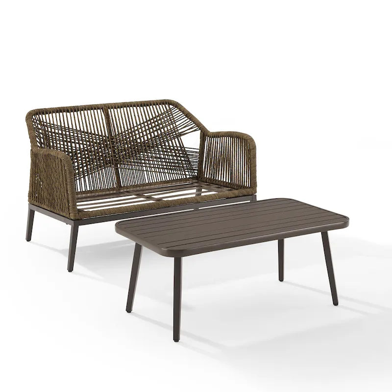 Haven Ensemble de conversation 2 pièces en osier d'extérieur – 75P x 48L x 29,75H