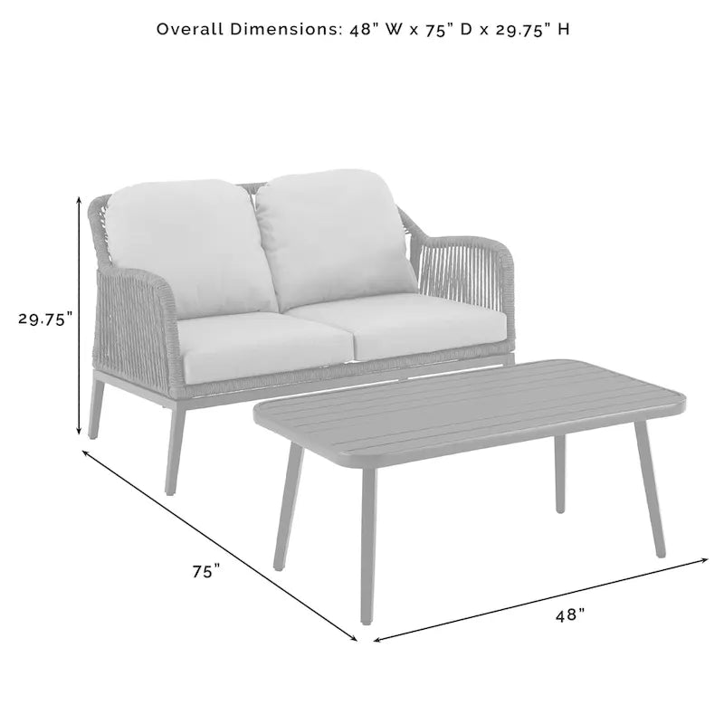 Haven Ensemble de conversation 2 pièces en osier d'extérieur – 75P x 48L x 29,75H