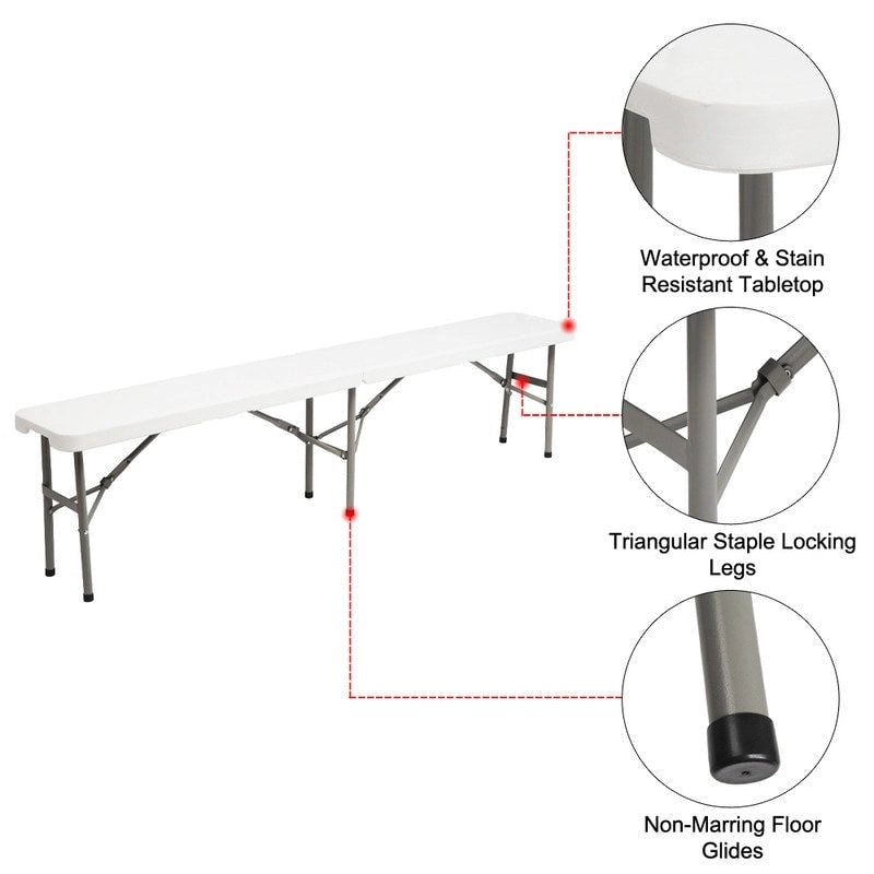 Banc portable d'extérieur en plastique de 1,8 m, idéal pour les fêtes et les pique-niques