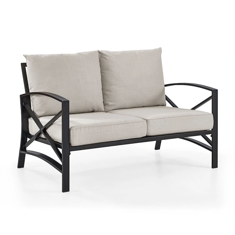 Causeuse d'extérieur Crosley Kaplan en acier bronze huilé avec coussins couleur avoine - 54 L x 30,5 P x 32 H