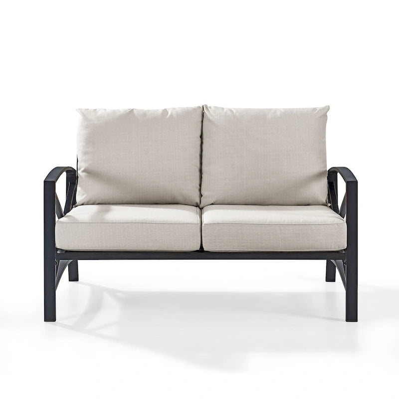 Causeuse d'extérieur Crosley Kaplan en acier bronze huilé avec coussins couleur avoine - 54 L x 30,5 P x 32 H