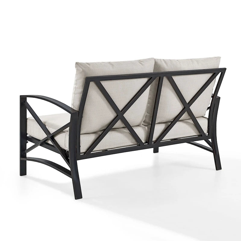 Causeuse d'extérieur Crosley Kaplan en acier bronze huilé avec coussins couleur avoine - 54 L x 30,5 P x 32 H