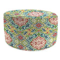 24 Round Multicolor Damask Round Outdoor Pouf Ottoman with Welt - 24D x 13.5 H