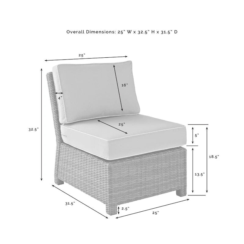 Fauteuil central de sectionnel en osier d'extérieur Bradenton