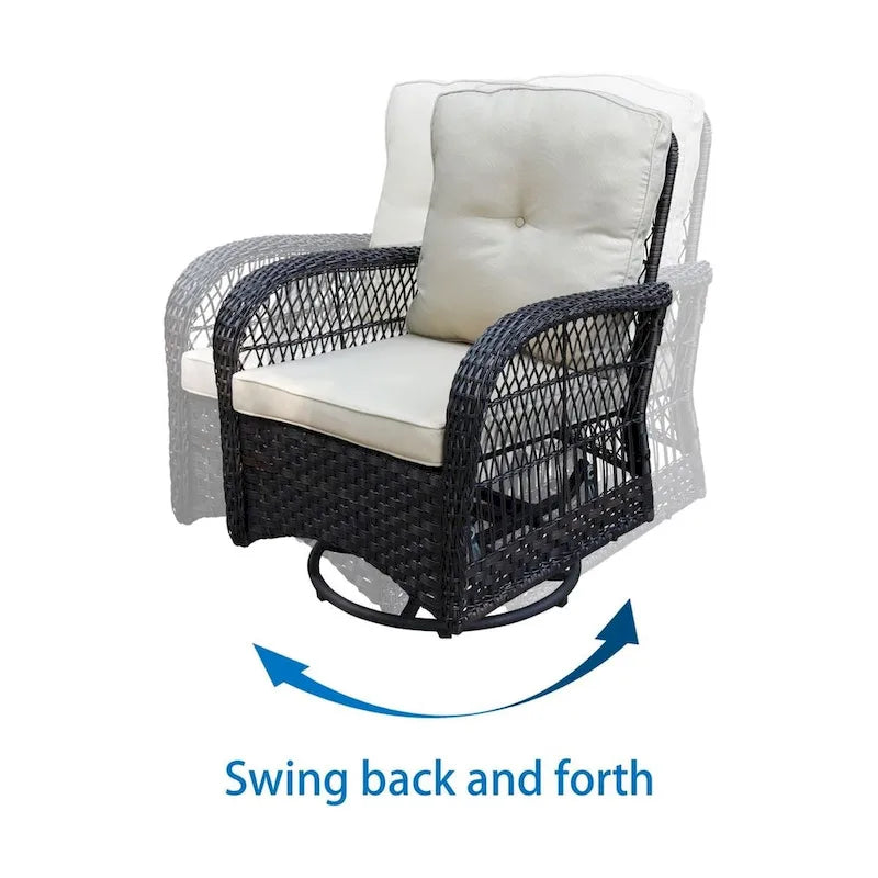 Ensemble de conversation en osier 3 pièces avec fauteuils pivotants Havenside Home