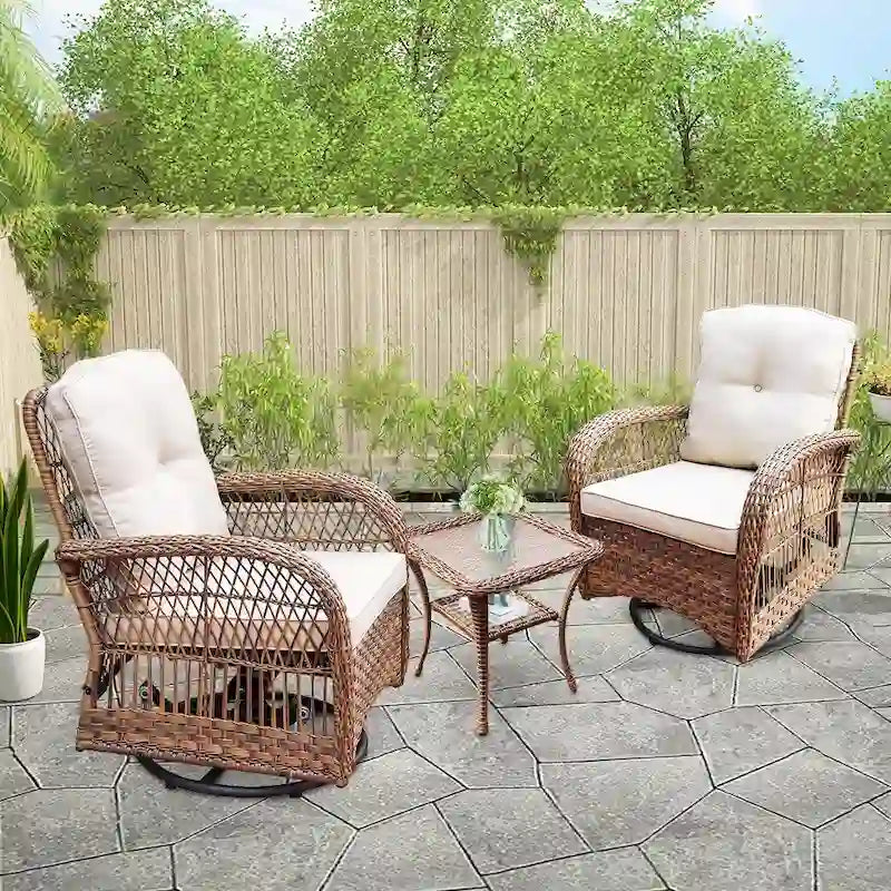 Ensemble de conversation en osier 3 pièces avec fauteuils pivotants Havenside Home