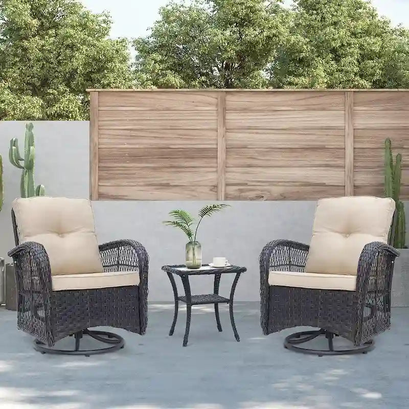 Ensemble de conversation en osier 3 pièces avec fauteuils pivotants Havenside Home