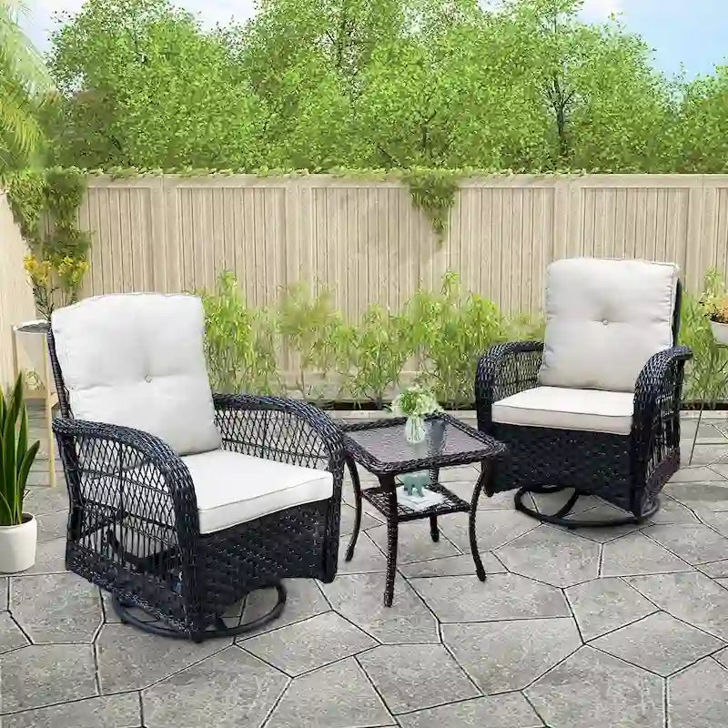 Ensemble de conversation en osier 3 pièces avec fauteuils pivotants Havenside Home
