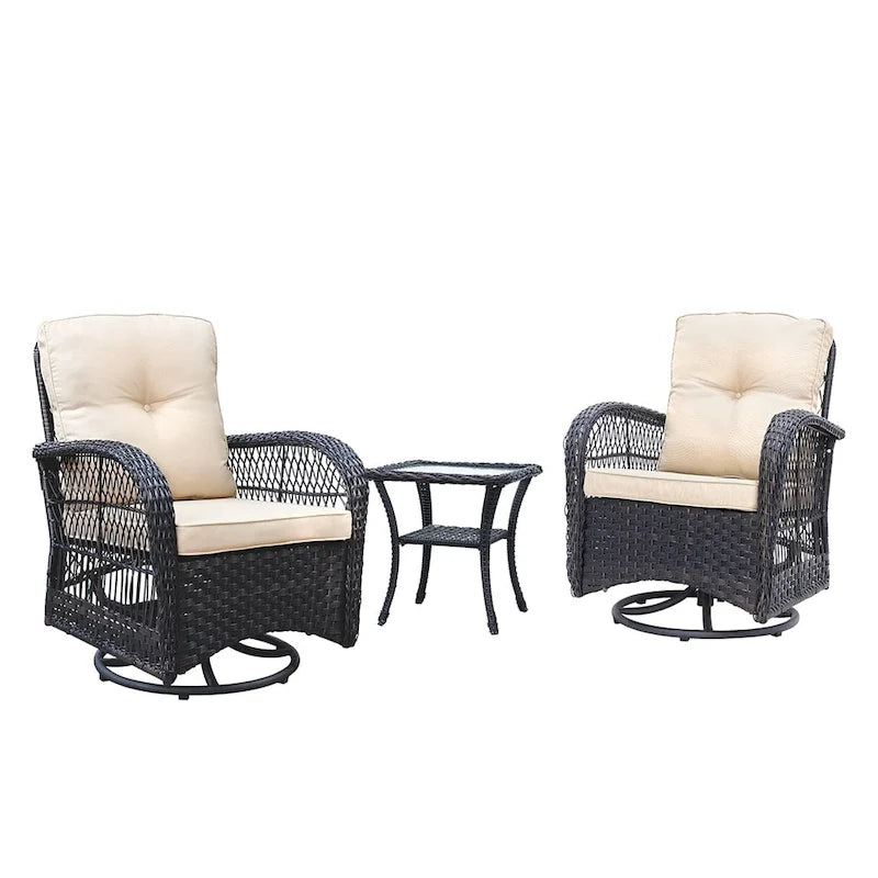 Ensemble de conversation en osier 3 pièces avec fauteuils pivotants Havenside Home