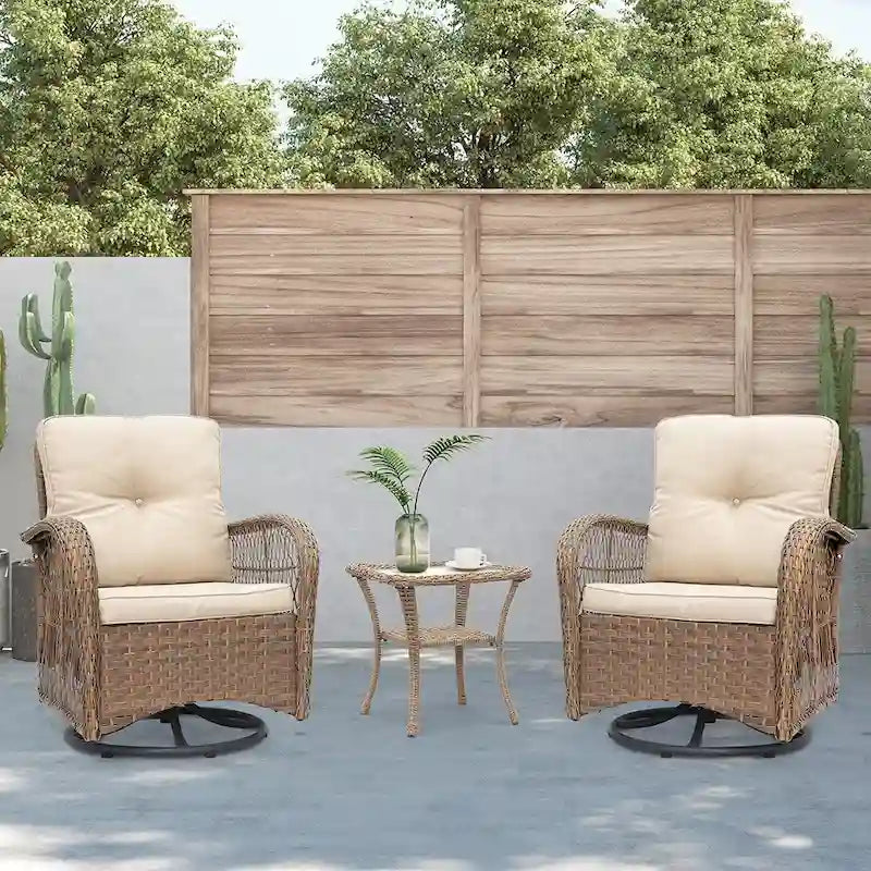 Ensemble de conversation en osier 3 pièces avec fauteuils pivotants Havenside Home