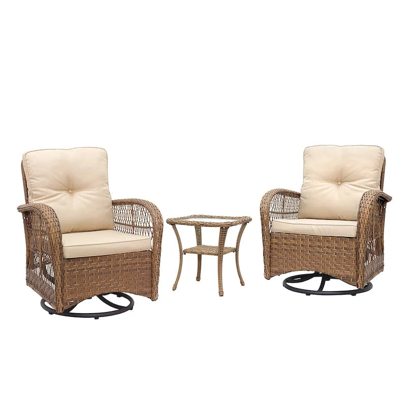 Ensemble de conversation en osier 3 pièces avec fauteuils pivotants Havenside Home