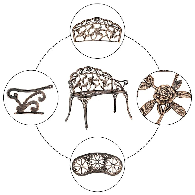 Banc d'extérieur en fonte d'aluminium finition bronze - S/O