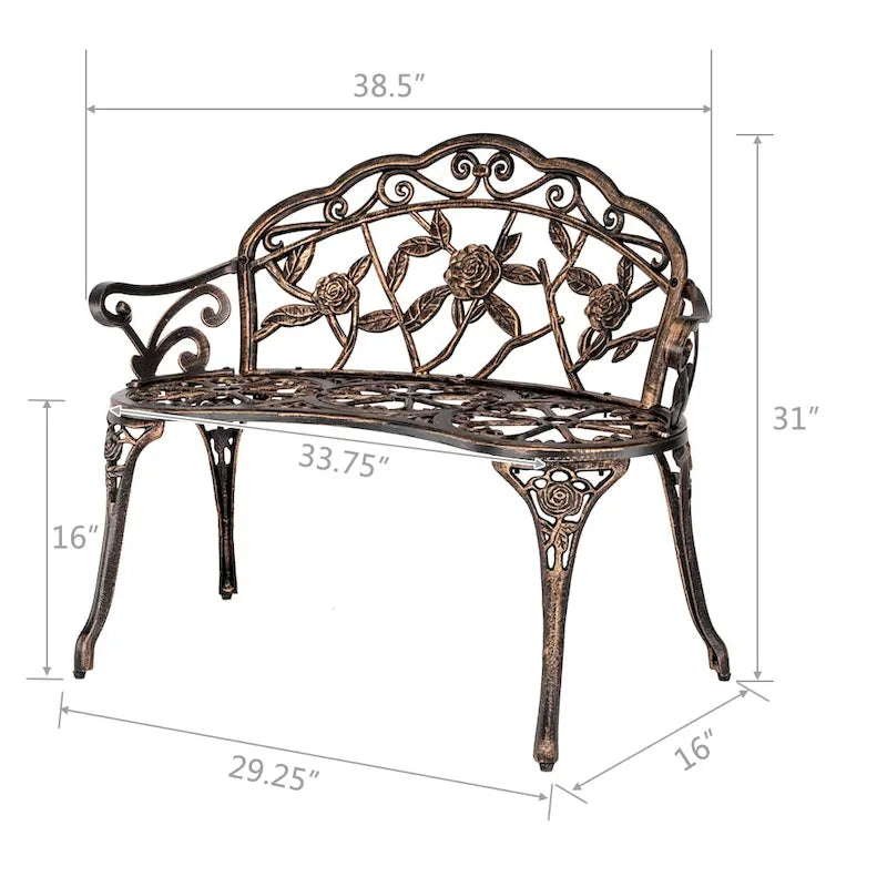 Banc d'extérieur en fonte d'aluminium finition bronze - S/O