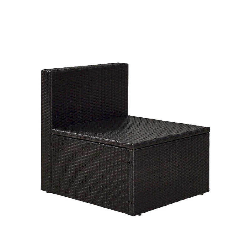Chaise centrale en osier d'extérieur Palm Harbor marron avec coussins gris - 30,5 H x 23 L x 26,5 P