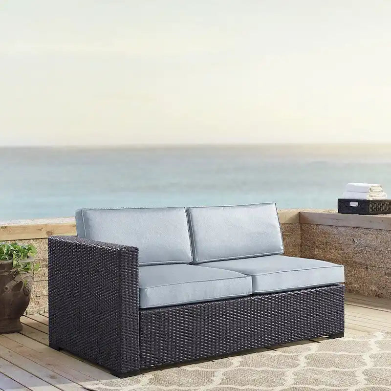 Causeuse en osier/acier marron Crosley Biscayne avec coussins Mist