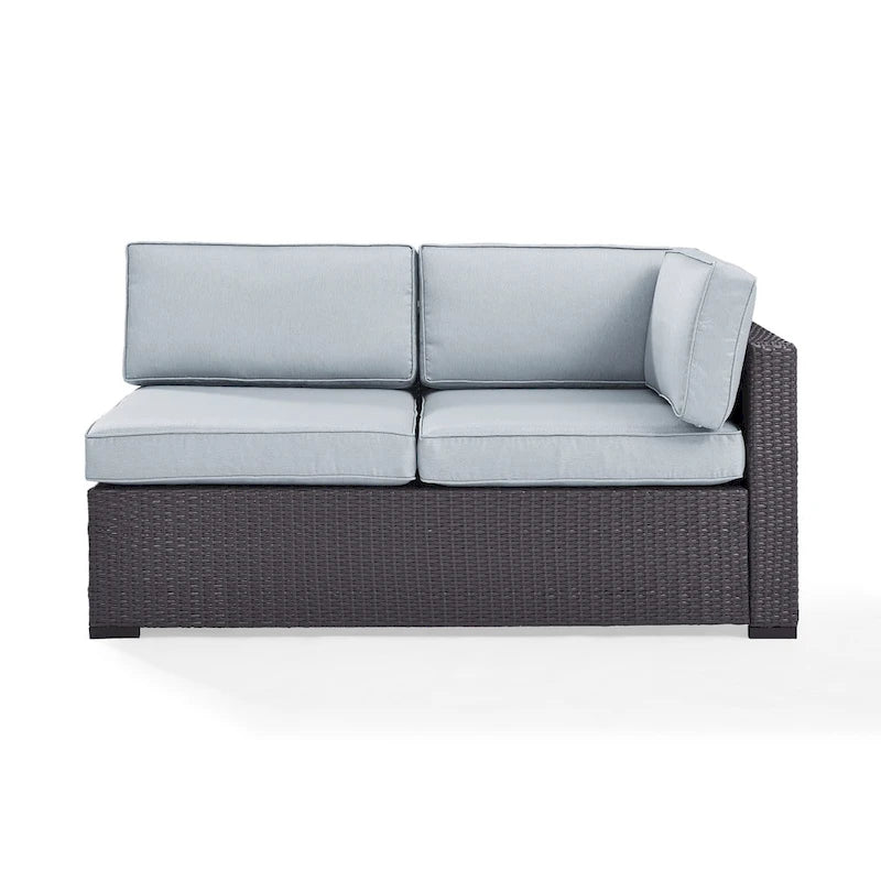 Causeuse en osier/acier marron Crosley Biscayne avec coussins Mist