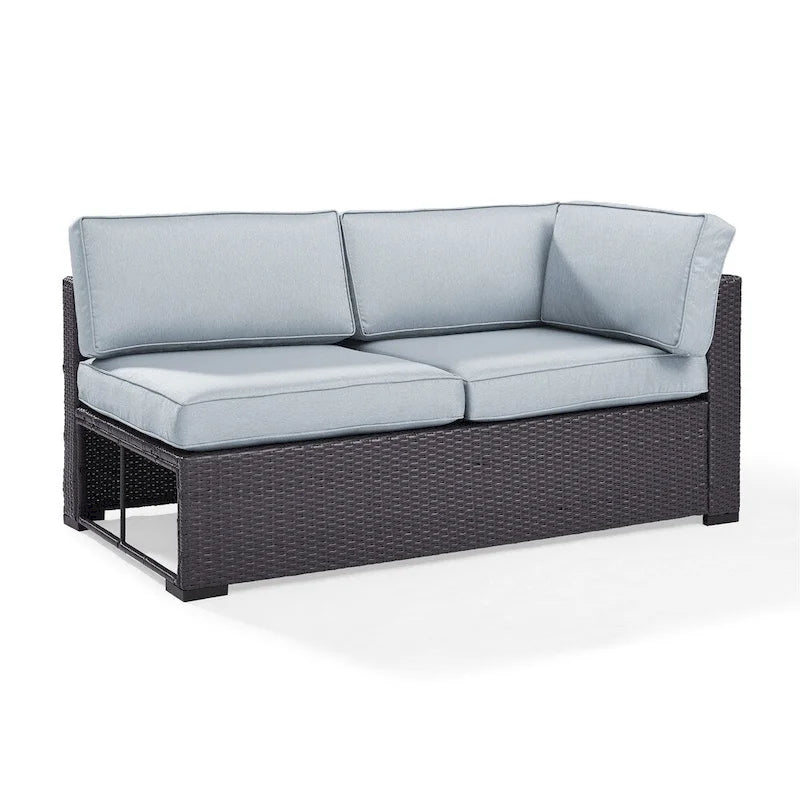 Causeuse en osier/acier marron Crosley Biscayne avec coussins Mist