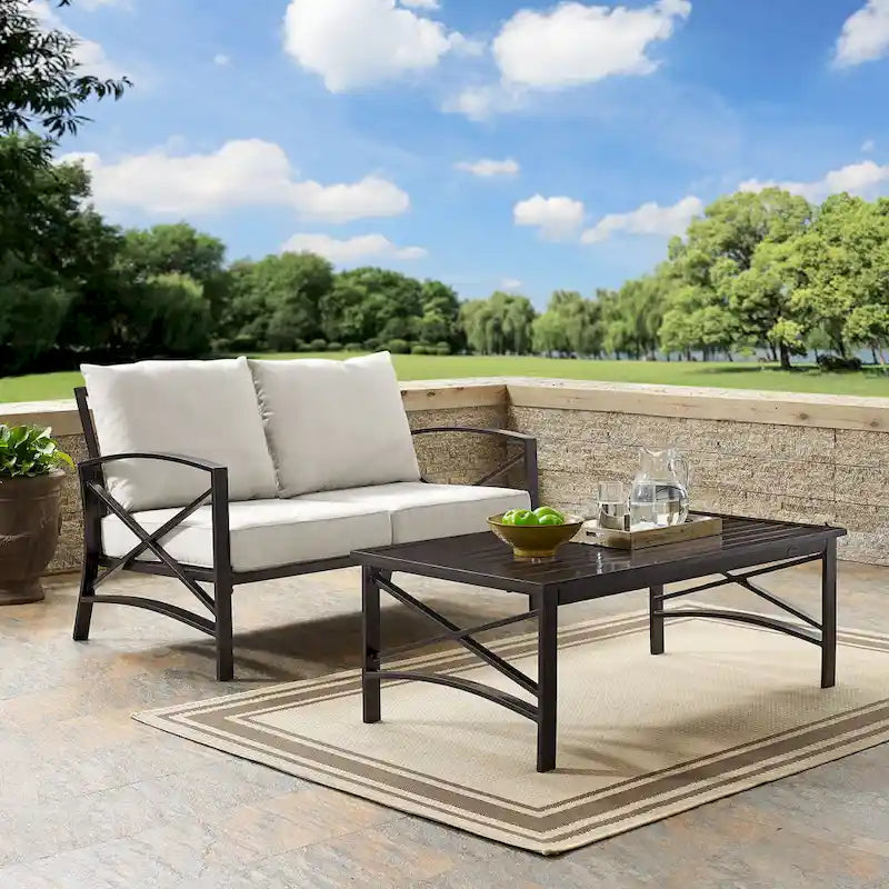 Crosley Kaplan 2 Pc Outdoor Loveseat Patio Furniture Set - 50W x 71.5D x 36H