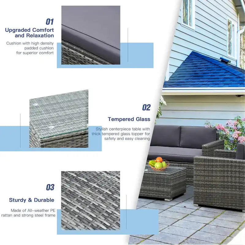 Ensemble de mobilier de patio 4 pièces Outsunny avec dossier, ensemble de mobilier de patio en rotin PE avec coussins épais