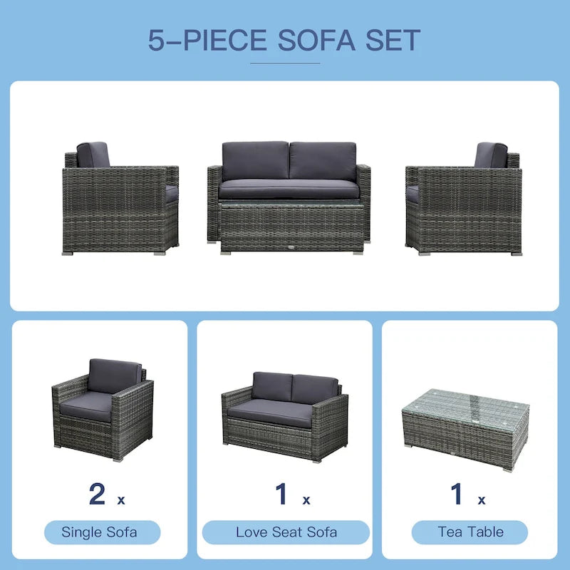 Ensemble de mobilier de patio 4 pièces Outsunny avec dossier, ensemble de mobilier de patio en rotin PE avec coussins épais