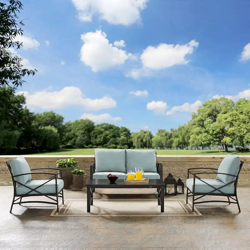 Ensemble de conversation de jardin 4 pièces Crosley Kaplan avec coussins Mist – Causeuse, deux fauteuils, table basse – 138,75 L x 72,19 P x 32 H