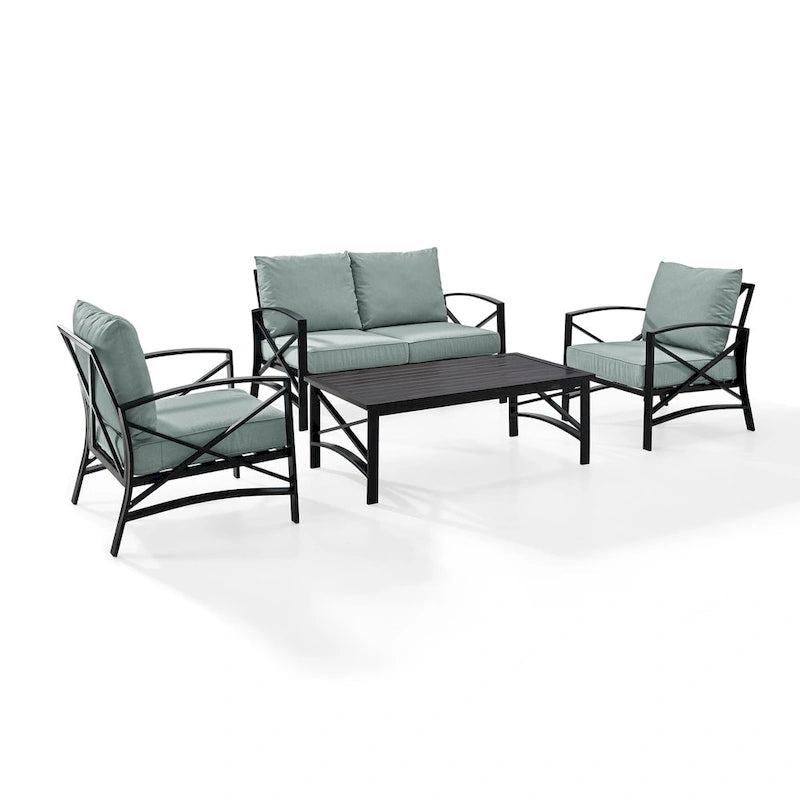 Ensemble de conversation de jardin 4 pièces Crosley Kaplan avec coussins Mist – Causeuse, deux fauteuils, table basse – 138,75 L x 72,19 P x 32 H