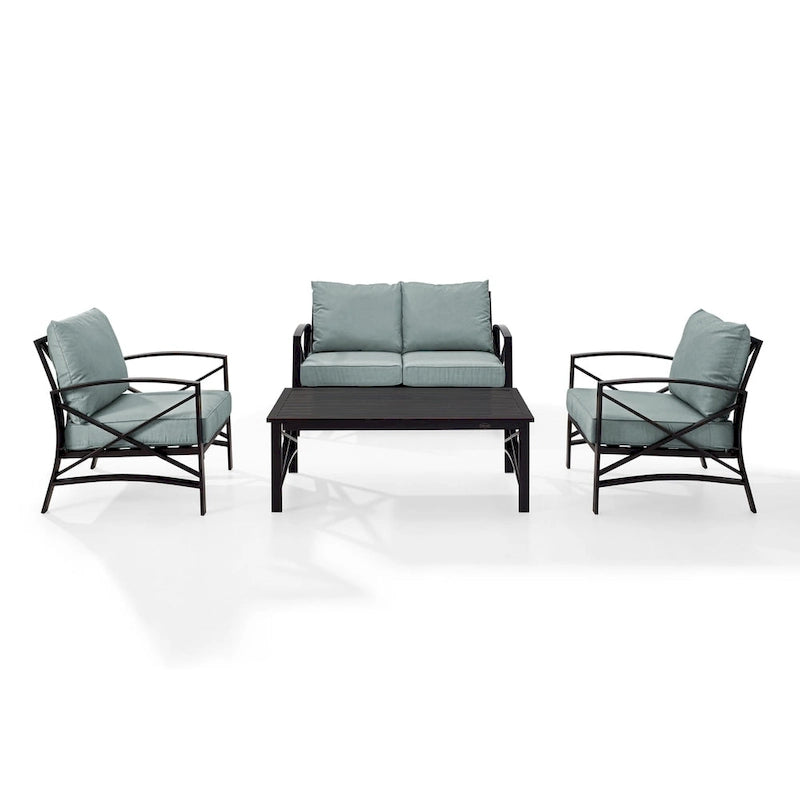 Ensemble de conversation de jardin 4 pièces Crosley Kaplan avec coussins Mist – Causeuse, deux fauteuils, table basse – 138,75 L x 72,19 P x 32 H