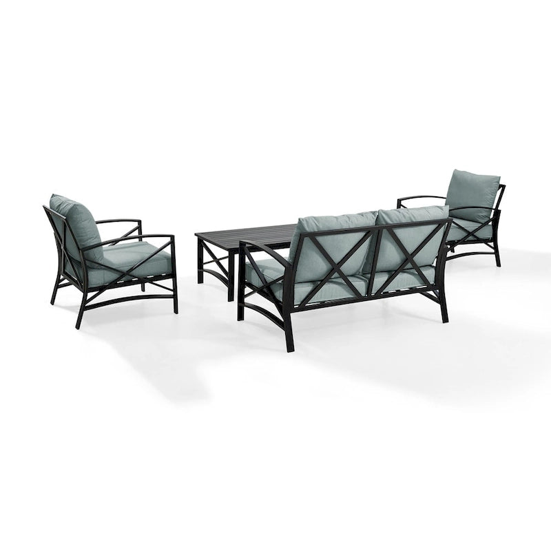 Ensemble de conversation de jardin 4 pièces Crosley Kaplan avec coussins Mist – Causeuse, deux fauteuils, table basse – 138,75 L x 72,19 P x 32 H