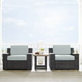 Beaufort 3 pc Outdoor Wicker Seating Set with Mist Cushion - Loveseat, Chair, Coffee Table - 69 W x 37 D x31.5 H