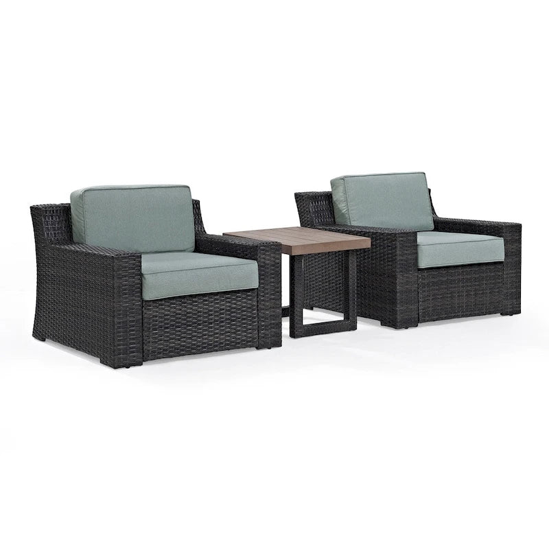 Ensemble de sièges d'extérieur 3 pièces en osier Beaufort avec coussins Mist - Canapé deux places, fauteuil, table basse - 69 L x 37 P x 31,5 H