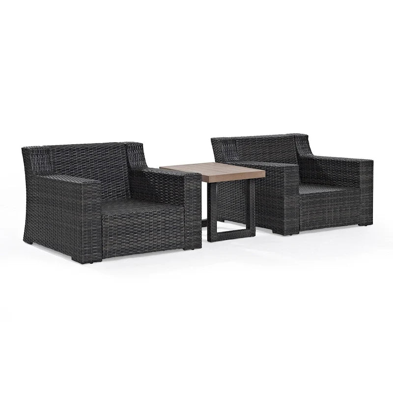 Ensemble de sièges d'extérieur 3 pièces en osier Beaufort avec coussins Mist - Canapé deux places, fauteuil, table basse - 69 L x 37 P x 31,5 H