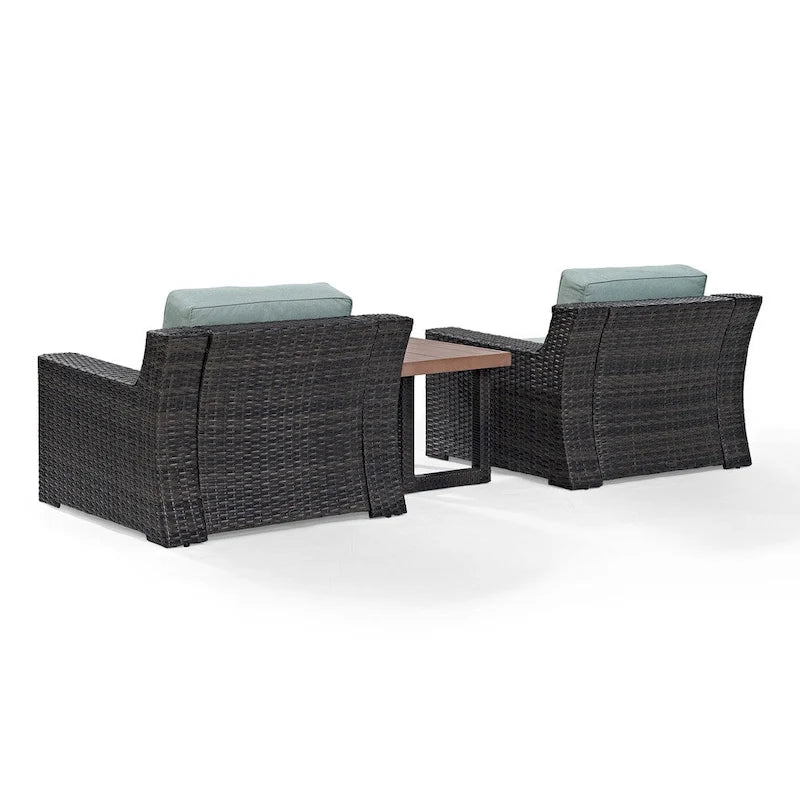 Ensemble de sièges d'extérieur 3 pièces en osier Beaufort avec coussins Mist - Canapé deux places, fauteuil, table basse - 69 L x 37 P x 31,5 H