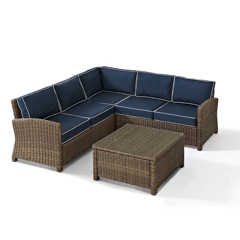 Crosley Bradenton Salon d'extérieur 4 pièces en osier avec coussins bleu marine