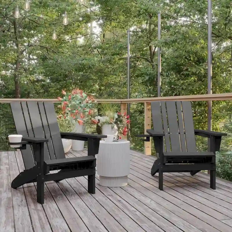 Lot de 2 chaises Adirondack commerciales tout temps avec porte-gobelets