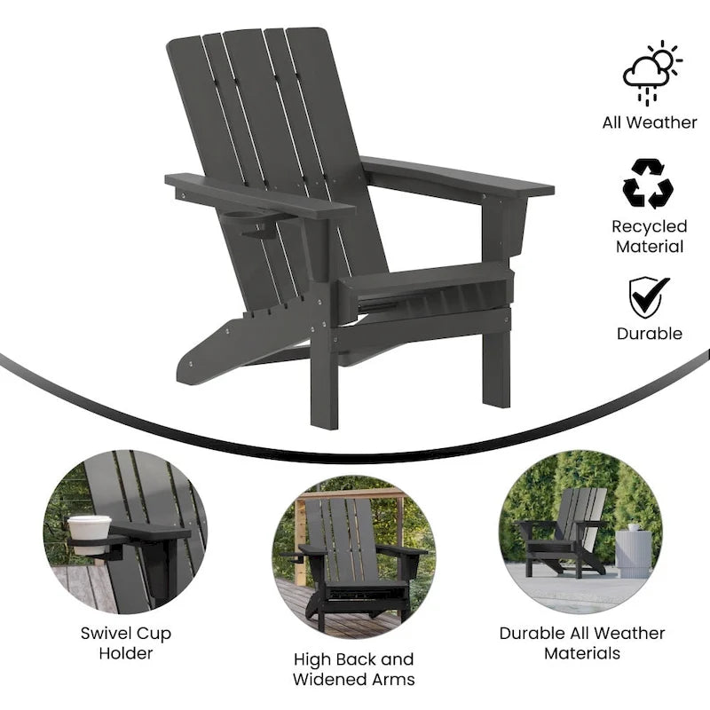Lot de 2 chaises Adirondack commerciales tout temps avec porte-gobelets