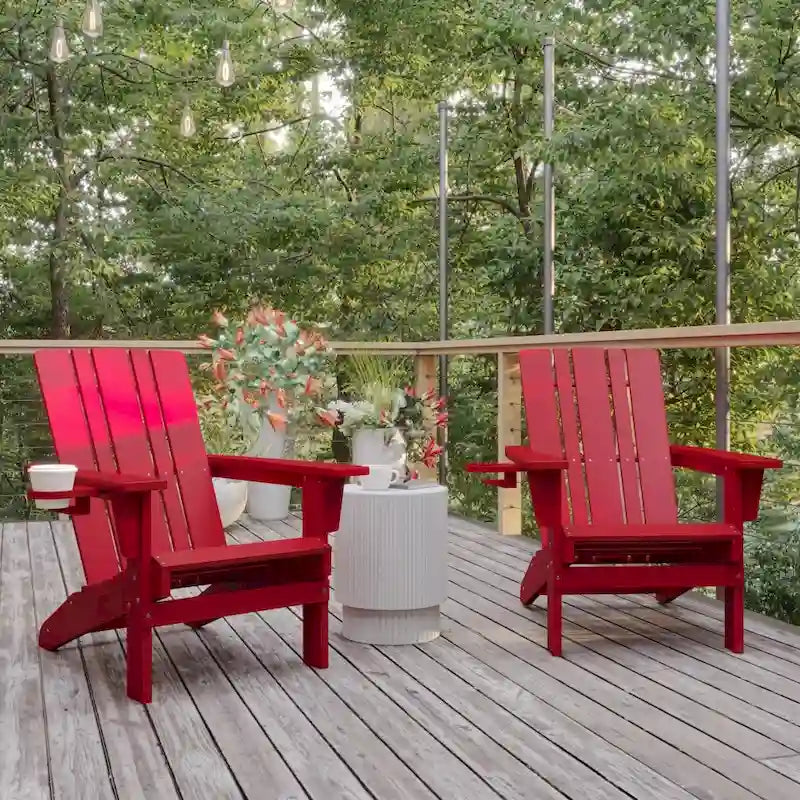 Lot de 2 chaises Adirondack commerciales tout temps avec porte-gobelets